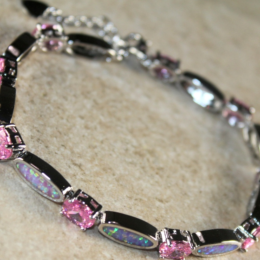 Pink Fire Opal Bracelet Woman Jewelry Gift